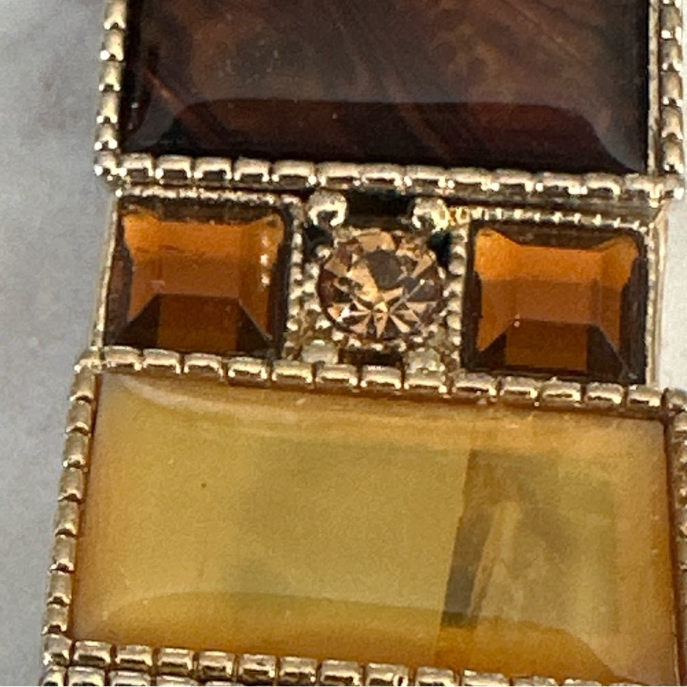 Gold-Tone Brown & Amber Rectangular Stretch Brace… - image 5